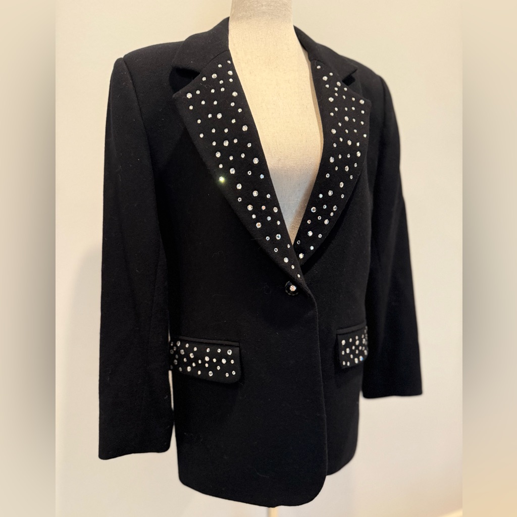 Vintage Tailored By Harlan Rhinestone Wool Blazer Jacket Size Small Gorgeous!